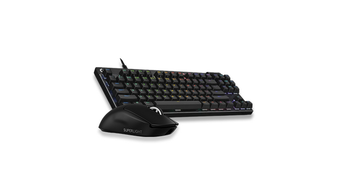 Black keyboard and mouse set on a white background