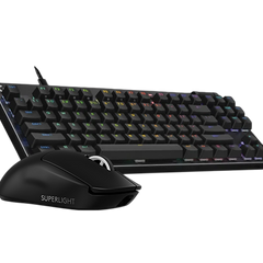 Black gaming keyboard and mouse set on a white background