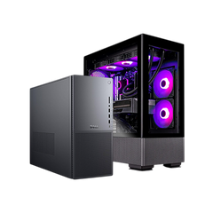 Computer case with RGB lighting on a white background