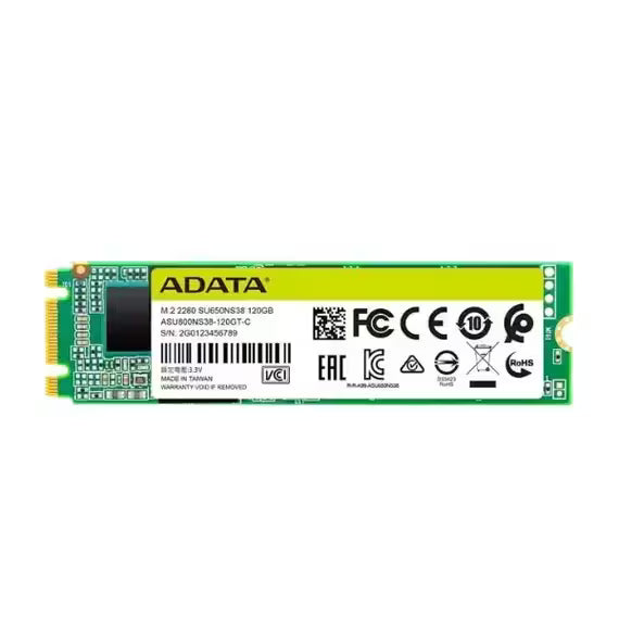 ADATA 128GB M.2 2280 SATA SSD with product label, green PCB, and M.2 connector on a white background