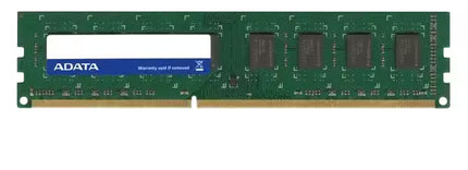 An ADATA DDR RAM memory module with a green PCB, four black memory chips, and a blue and white label, shown on a plain white background.