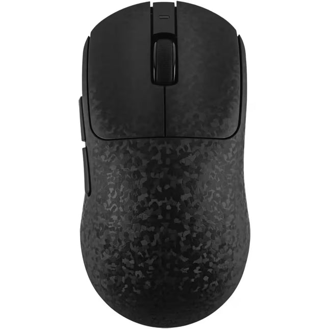 Black gaming mouse with camouflage pattern on a white background