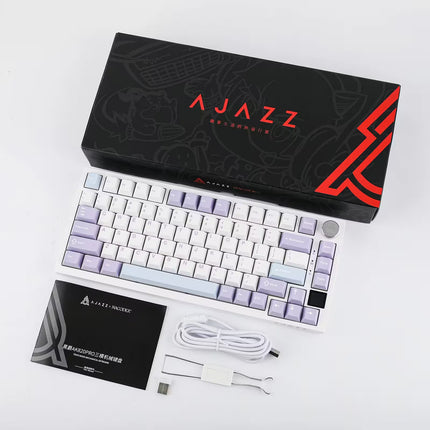 AJAZZ keyboard set with keyboard, box, and accessories on a white background