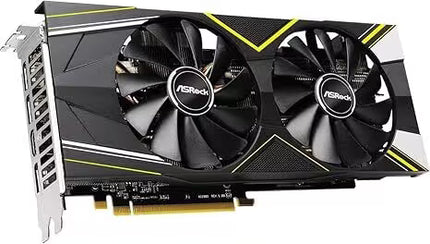 ASRock graphics card with dual fans on a white background