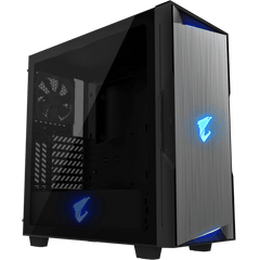 Computer case with blue lighting on a transparent background