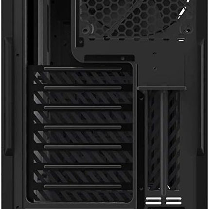 Black computer case with a fan on the back