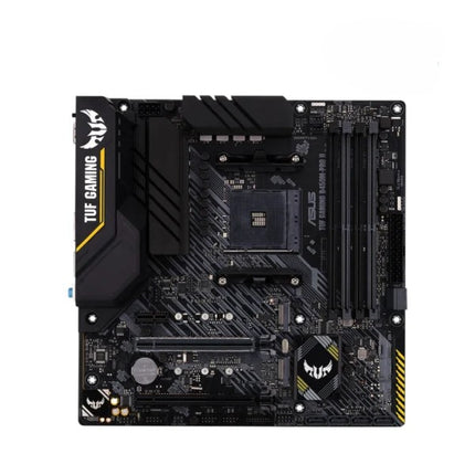 Computer motherboard with TUF Gaming logo on a white background