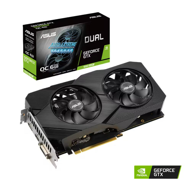 Asus GeForce GTX graphics card with packaging on a white background