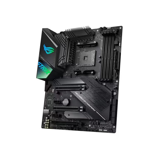 Computer motherboard with ROG logo on a white background
