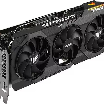Asus GeForce RTX graphics card with three fans on a white background