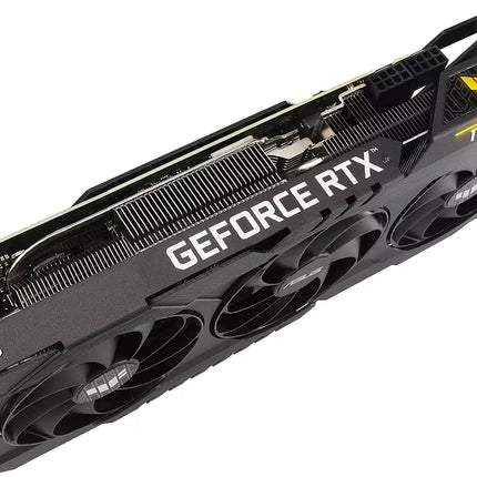 GeForce RTX graphics card with TUF Gaming branding on a white background