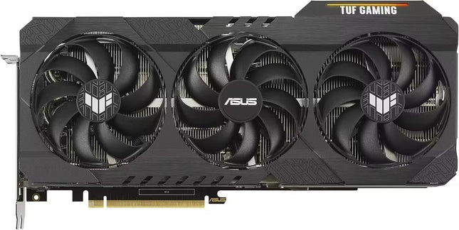 Asus TUF Gaming graphics card with three fans on a white background