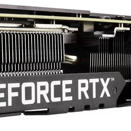 GeForce RTX graphics card with cooling system on a white background