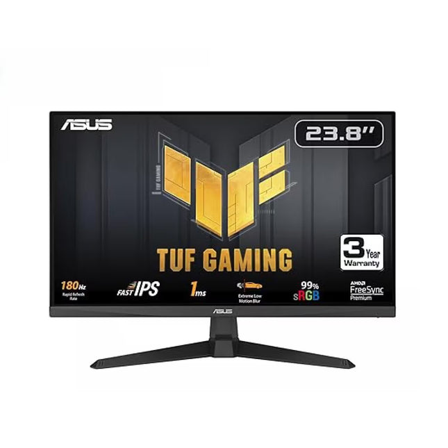 Asus TUF Gaming monitor with specifications on a white background