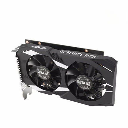 Asus GeForce RTX graphics card with dual fans on a white background