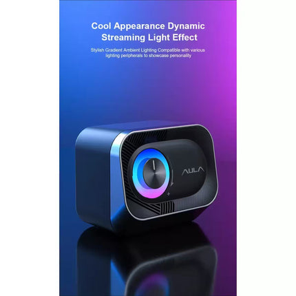 Streaming light effect device with AULA branding on a gradient blue to purple background