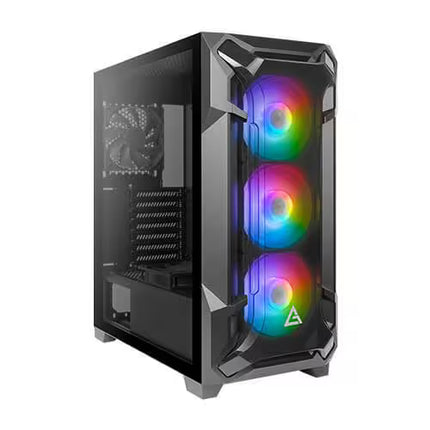 Computer gaming case with RGB lighting on a white background