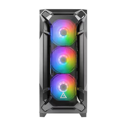 Computer case with RGB lighting on a white background