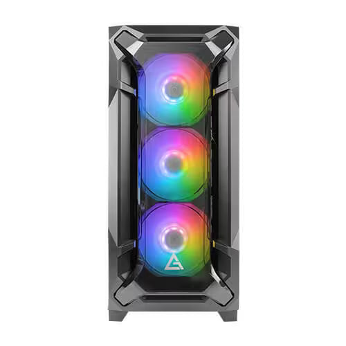 Computer case with RGB lighting on a white background