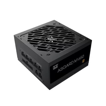 A black ASGARD M 680 power supply unit shown at a three-quarter angle on a plain white background.