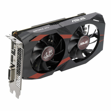 Asus GeForce GTX graphics card with dual fans on a white background