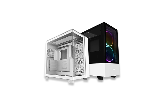 Computer case with RGB lighting on a white background