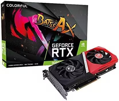 NVIDIA GeForce RTX 3060 graphics card in a red and black Corsair Battle AX 3060 box, shown on a white background.