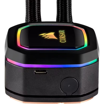 Corsair RGB lighting controller with colorful LED lights on a white background