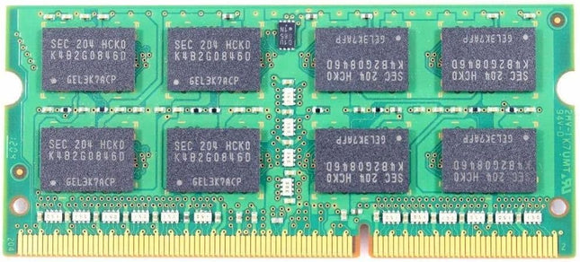 Green computer memory module with multiple chips on a green background