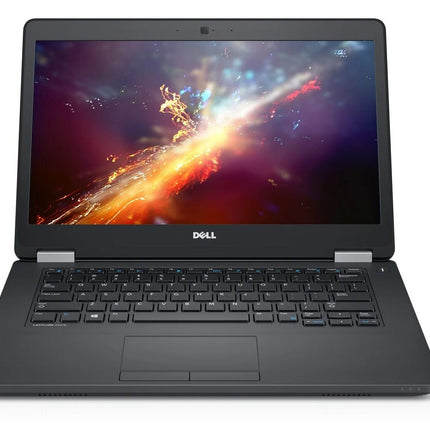 Black Dell laptop with a colorful display on a white background