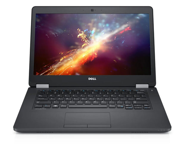 Black Dell laptop with a colorful display on a white background