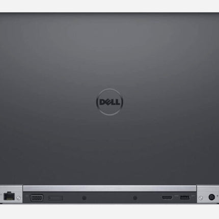 Back view of a Dell laptop on a white background