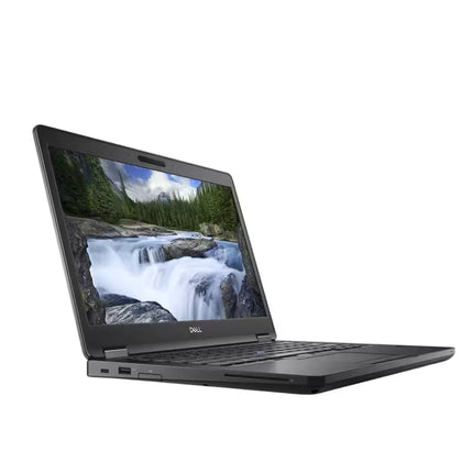 Left-side profile view of an open black Dell Latitude laptop, showing the screen's slim bezel, the keyboard deck, and visible side ports including a USB port and a SmartCard reader slot.