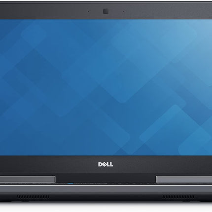 Black Dell laptop with blue screen on a white background