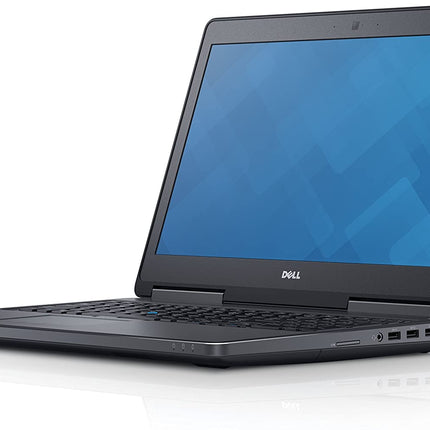 Black Dell laptop with blue screen on a white background