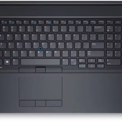 Top-down aerial view of the Dell Precision 7520 keyboard layout, featuring a full numeric keypad, a blue trackpoint button in the center, and the trackpad below.