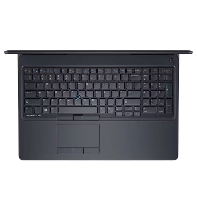 Dell Precision 7520 laptop viewed from above, showing the full keyboard, numeric keypad, trackpoint, and touchpad.