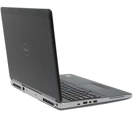A Dell laptop shown open at an angle, featuring a matte black screen and keyboard deck with a silver aluminum chassis, photographed on a solid white background.