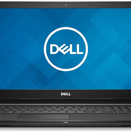 Dell laptop with blue screen displaying the Dell logo on a white background