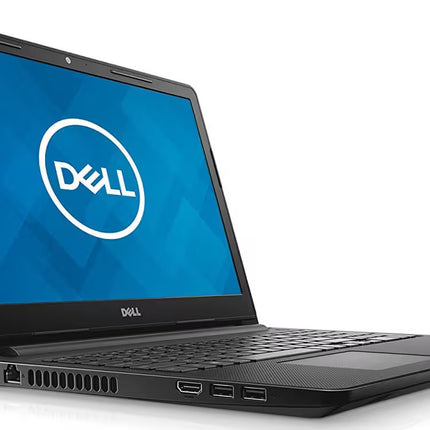 Dell laptop with blue screen displaying the Dell logo on a white background