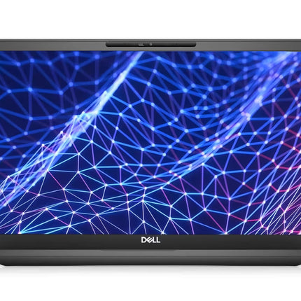 Laptop with a colorful geometric design on the screen on a white background