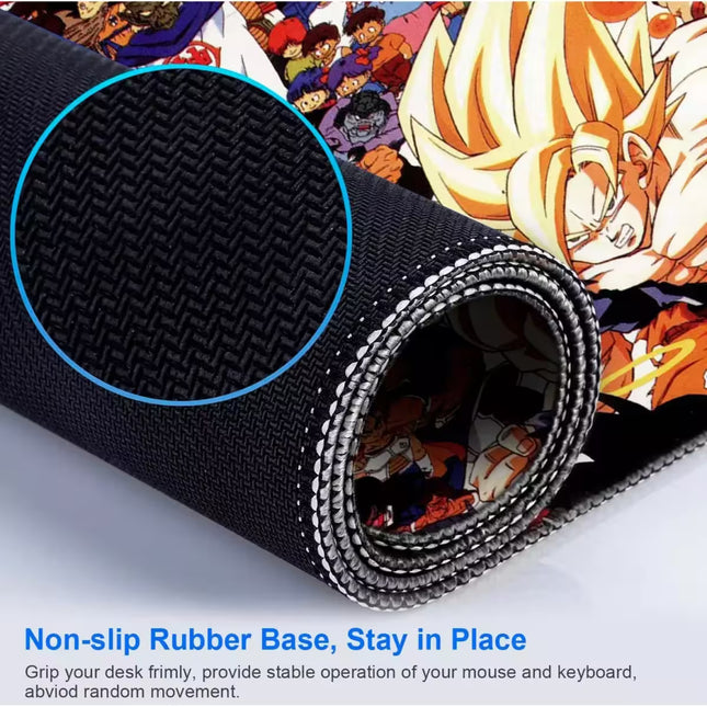 Roll of black mat with textured non-slip rubber base and colorful anime character design.