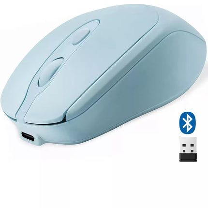 Light blue computer mouse with Bluetooth symbol on a white background