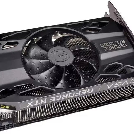 GeForce RTX graphics card with fan on a white background