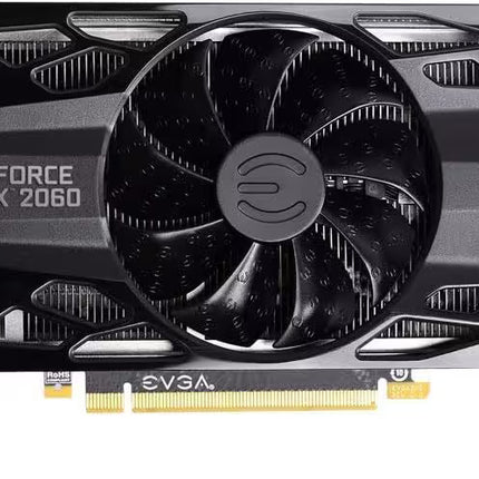 GeForce RTX 2060 graphics card with Evga branding on a black background