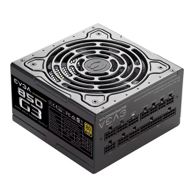 An EVGA SuperNova 850 W power supply unit, model G3, shown at a three-quarter angle on a plain white background.