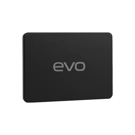 A black 2.5-inch internal SSD (Solid State Drive) featuring the word 'evo' printed in gray in the center.