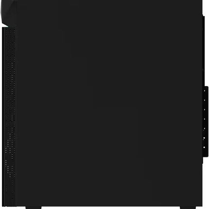 Right side view of the Gigabyte C200 Glass PC case showing the solid matte black metal panel and ventilated edge ventilation near the front.
