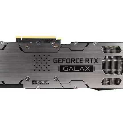 A GeForce RTX Galax graphics card shown from a side profile view against a solid white background.