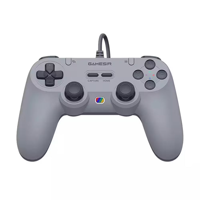 Gray gaming controller with 'Gamesir' branding on a white background